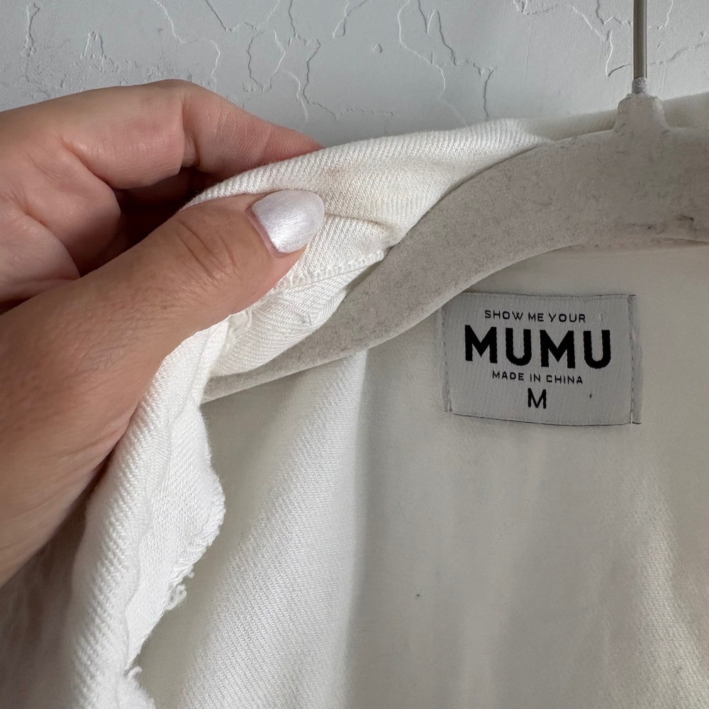 Show Me Your Mumu Oxford Tank Dress Seasalt White Belted Zip Front Mini Medium - Picture 8 of 8